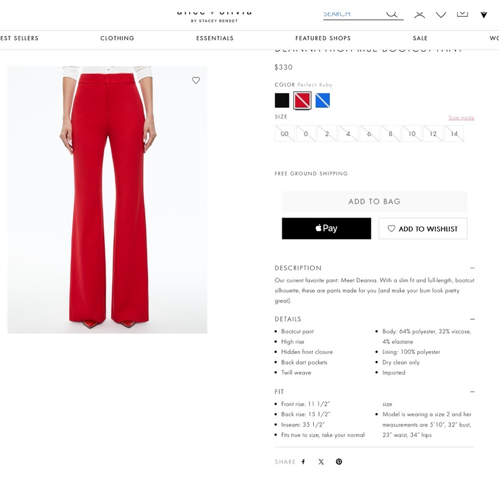Alice + Olivia Deanna High Rise Red Bootcut Pant - Picture 4 of 17